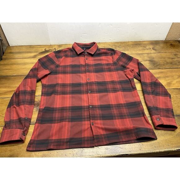 Lululemon Shirt Mens Large Red Black Buffalo Plaid Masons Peak Flannel Commuter - Picture 1 of 12